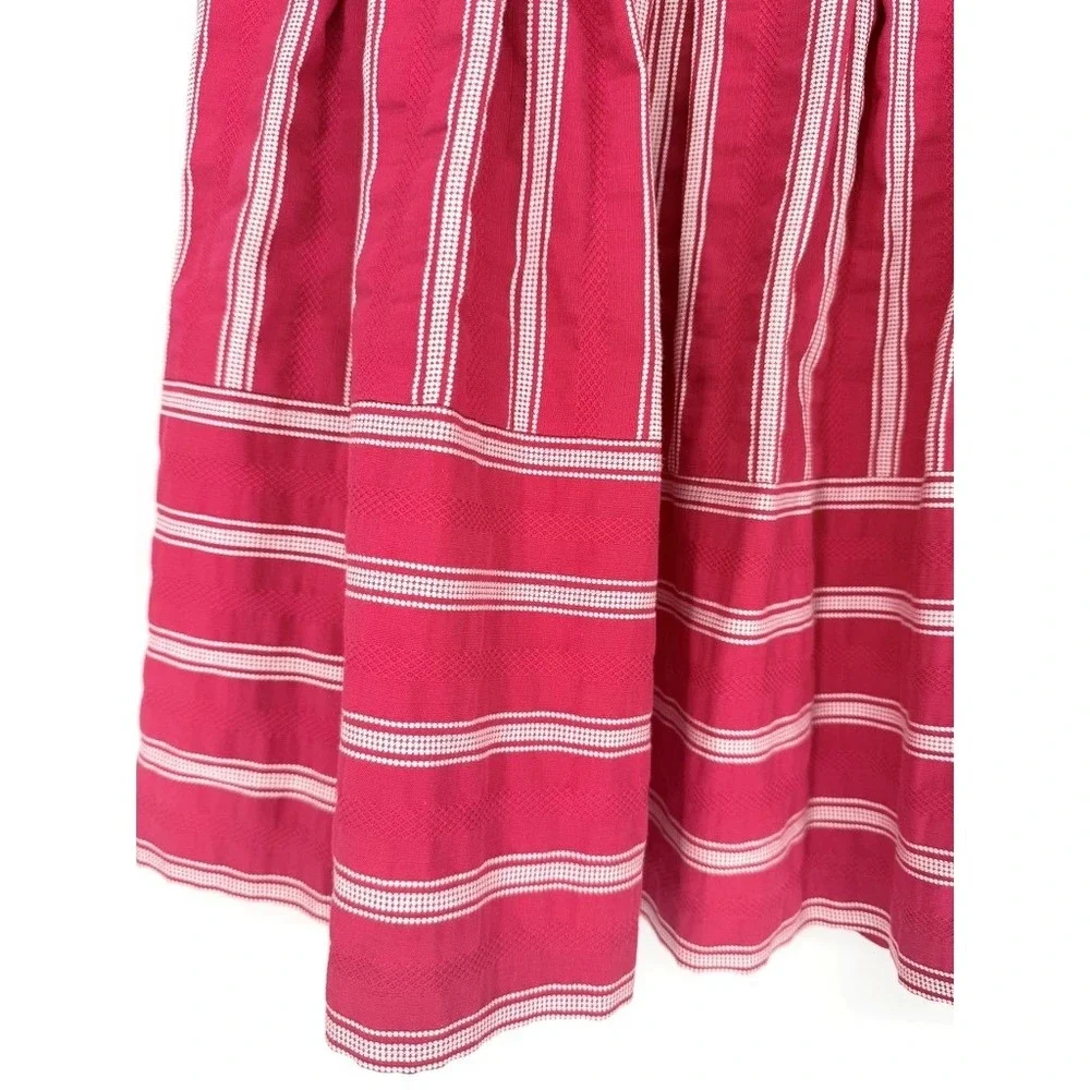 Talbots Womens Red White Striped‎ Pleated Cotton Skirt Embroidery Preppy Twee 6